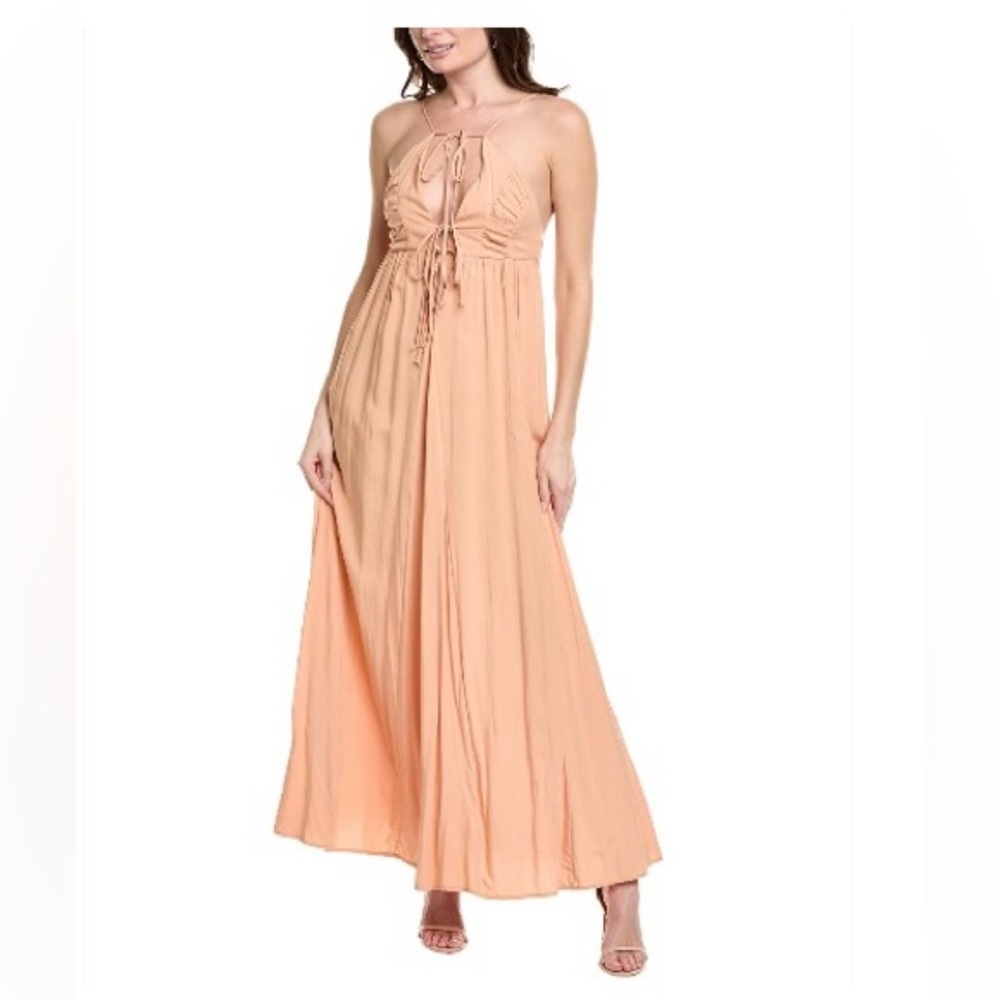 Labiz Empire Waist Linen-Blend peach Maxi dress, size Small, NWT